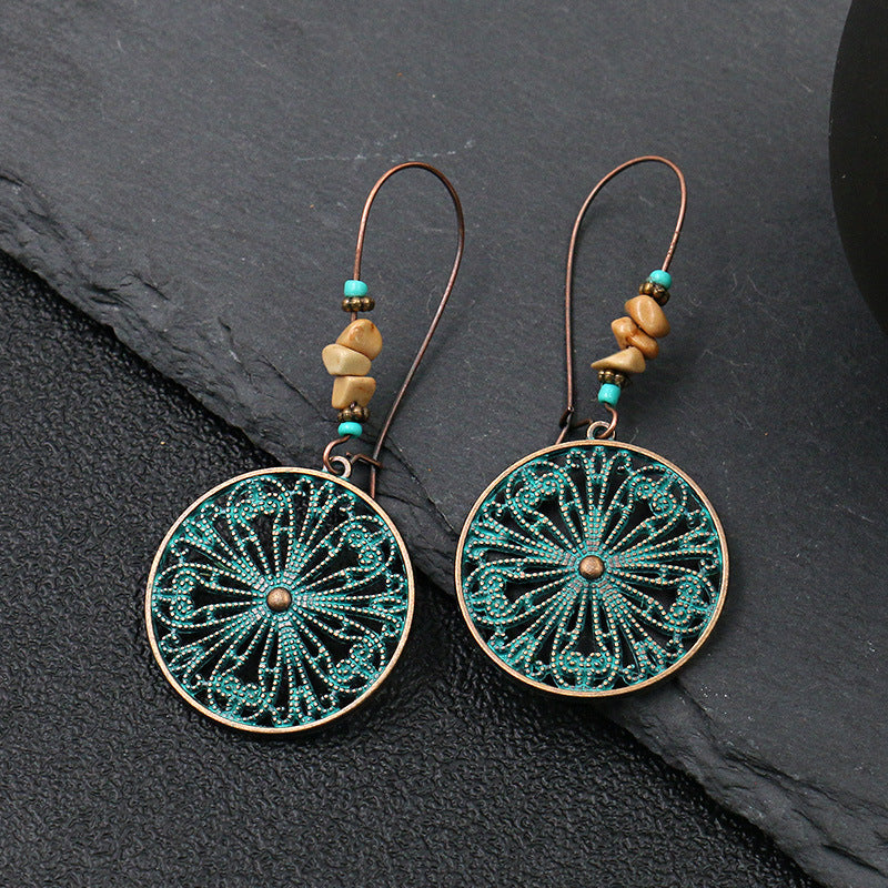 Retro Geometric Earrings with Colorful Rhinestones