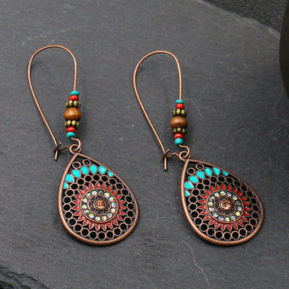Retro Geometric Earrings with Colorful Rhinestones