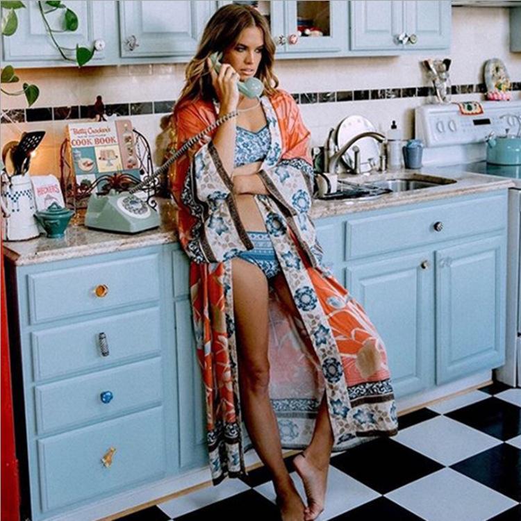 New Woman Crane Positioning Flower Kimono Cardigan Cover Up