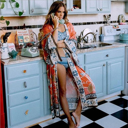 New Woman Crane Positioning Flower Kimono Cardigan Cover Up