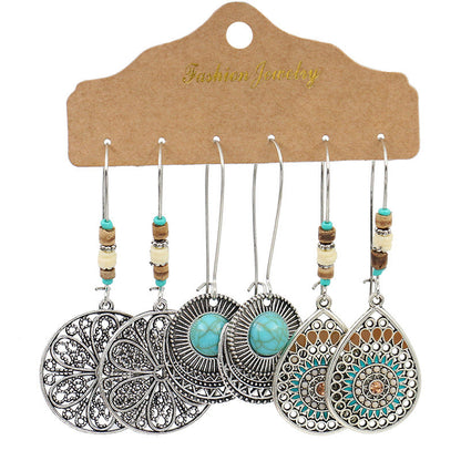 Metal Water Drop Earrings Set Vintage Style Jewelry