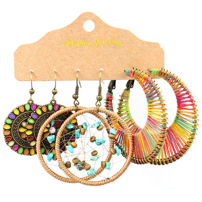 Vintage Circle Metal Tassel Earrings Set for Women