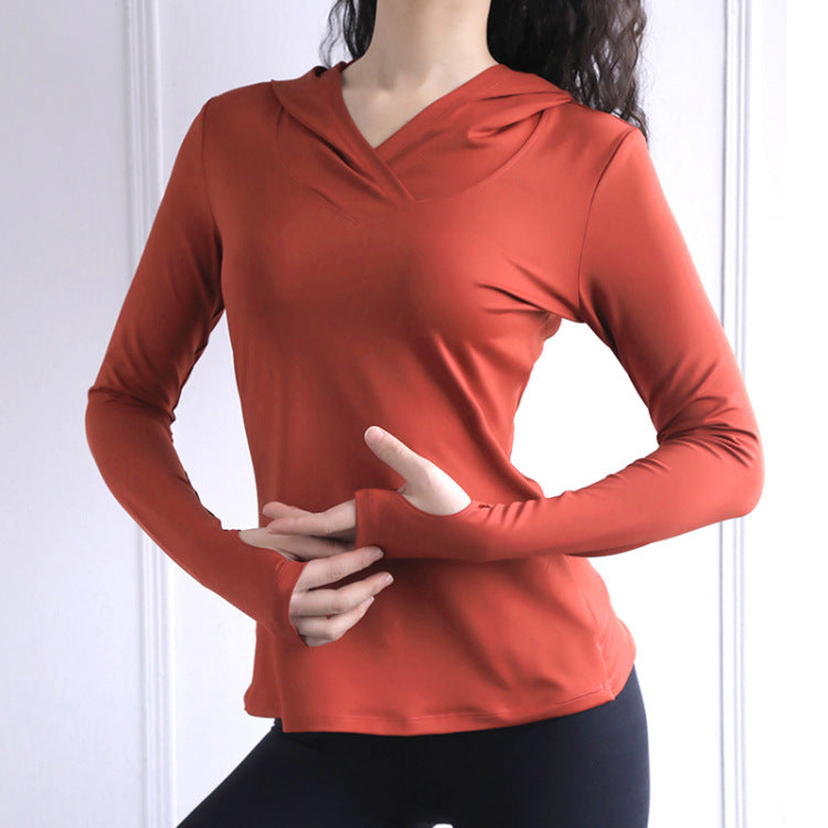 Heart Hoodie Sports Fitness Long Sleeve Top Yoga Clothes Quick-Drying Women'S Fitness Clothes Thumb Buckle