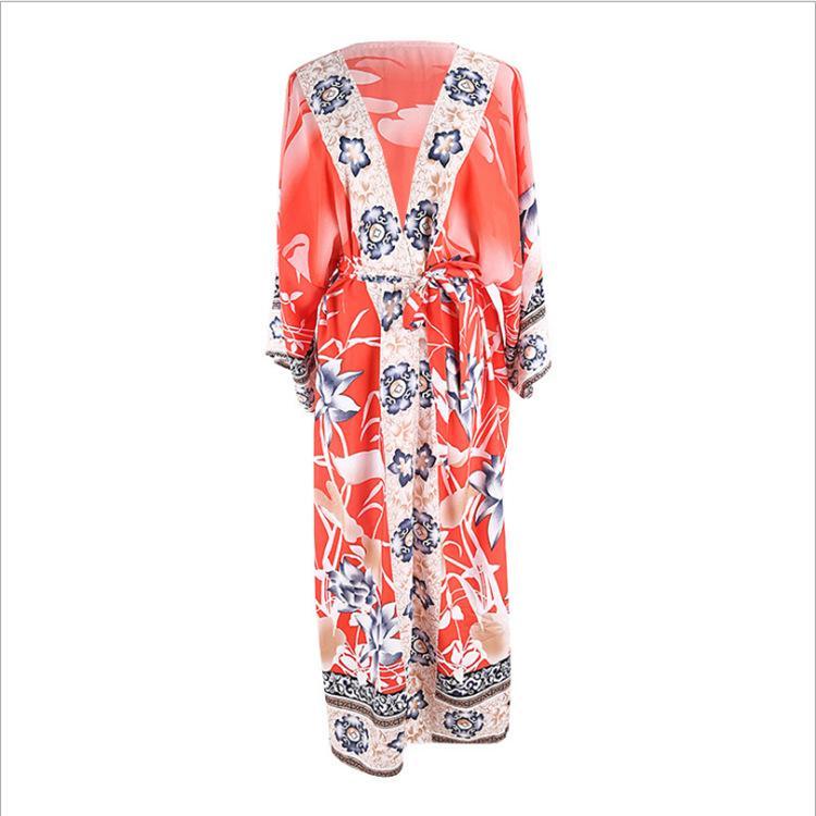 New Woman Crane Positioning Flower Kimono Cardigan Cover Up