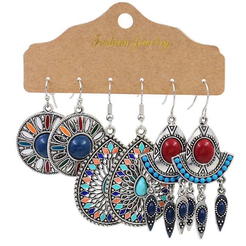 Metal Water Drop Earrings Set Vintage Style Jewelry