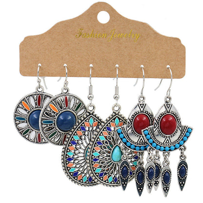 Metal Water Drop Earrings Set Vintage Style Jewelry