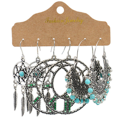 Metal Water Drop Earrings Set Vintage Style Jewelry