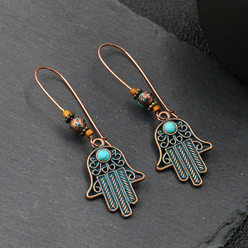 Retro Geometric Earrings with Colorful Rhinestones