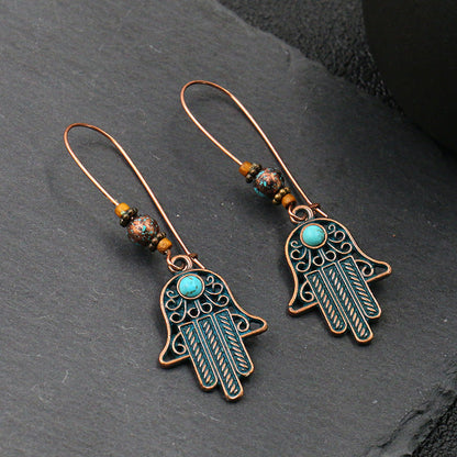 Retro Geometric Earrings with Colorful Rhinestones
