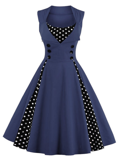 Gothic Retro Polka Dot Dress Elegant Midi Dress