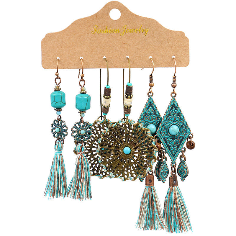 Bohemian Tassel Earrings Set Vintage Style Fashion Jewelry