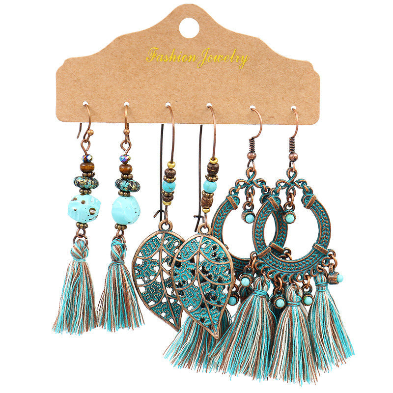 Bohemian Tassel Earrings Set Vintage Style Fashion Jewelry
