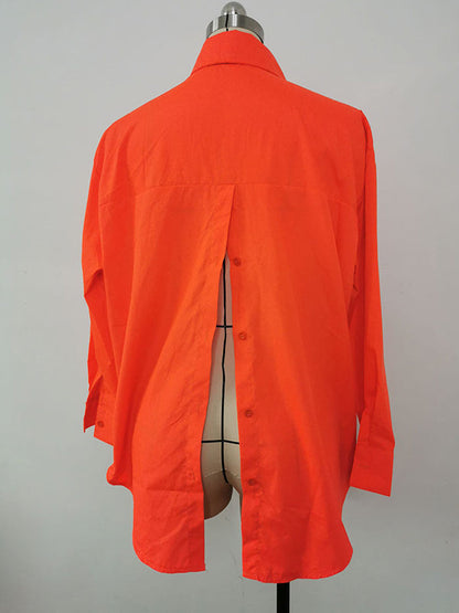 Loose Solid Color Split-Back Long Sleeves Blouses