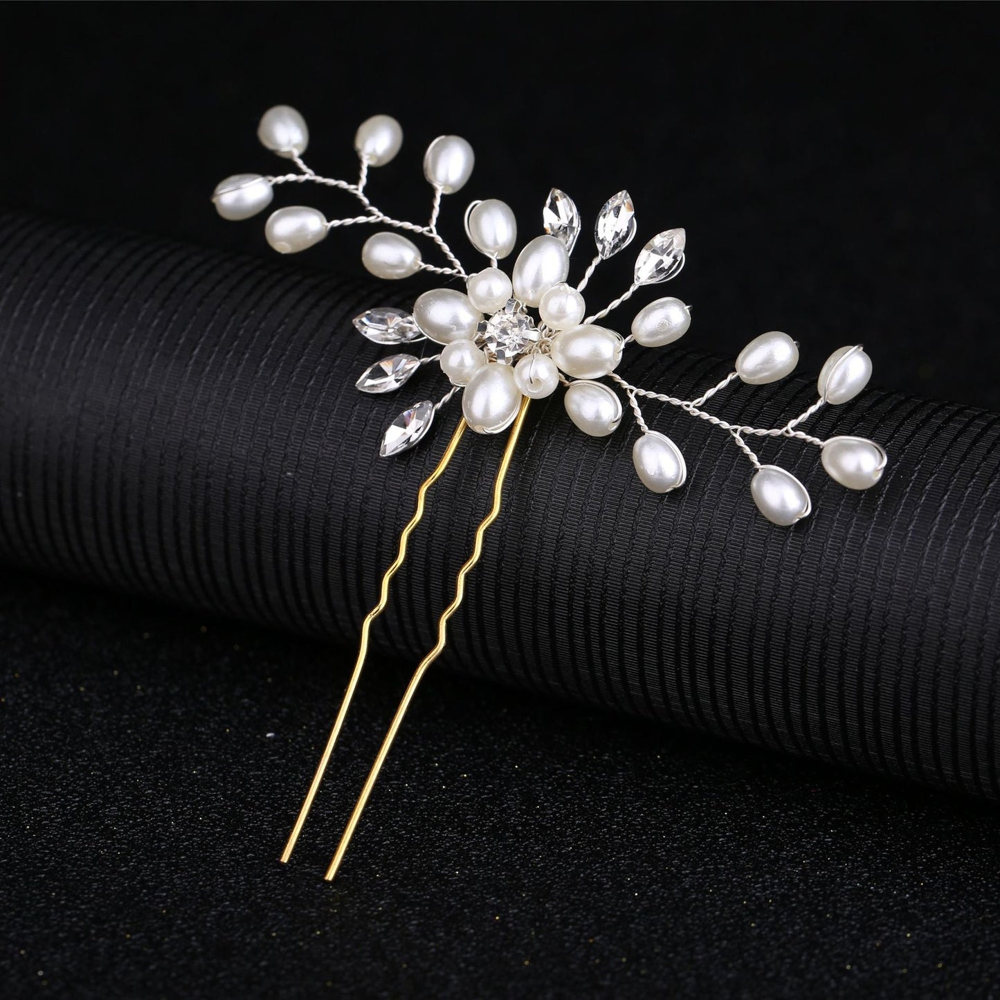 Handmade Pearl Crystal U-Shaped Hairpin Bridal Hair Accessory
