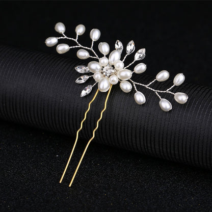 Handmade Pearl Crystal U-Shaped Hairpin Bridal Hair Accessory