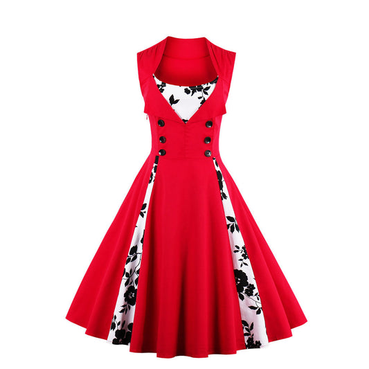Color Block Midi Dress Vintage Elegant Stylish