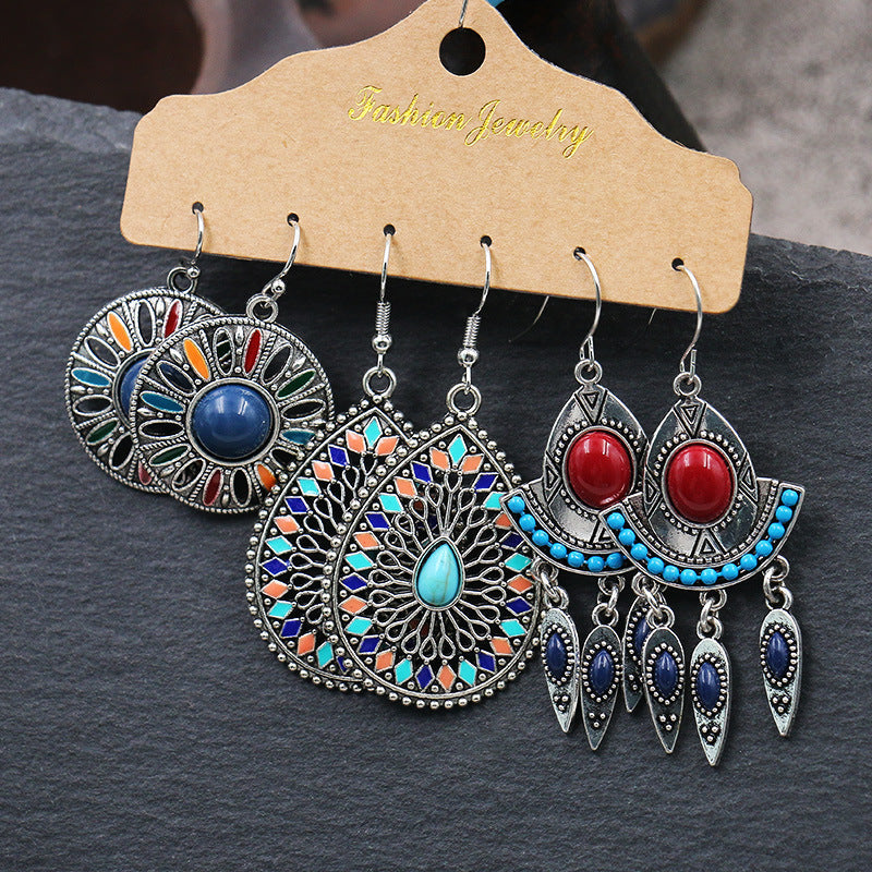 Metal Water Drop Earrings Set Vintage Style Jewelry