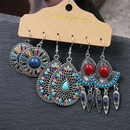Metal Water Drop Earrings Set Vintage Style Jewelry