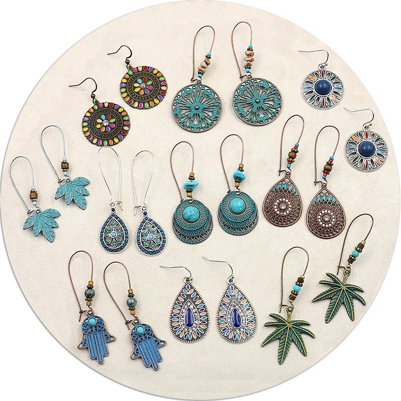 Retro Geometric Earrings with Colorful Rhinestones
