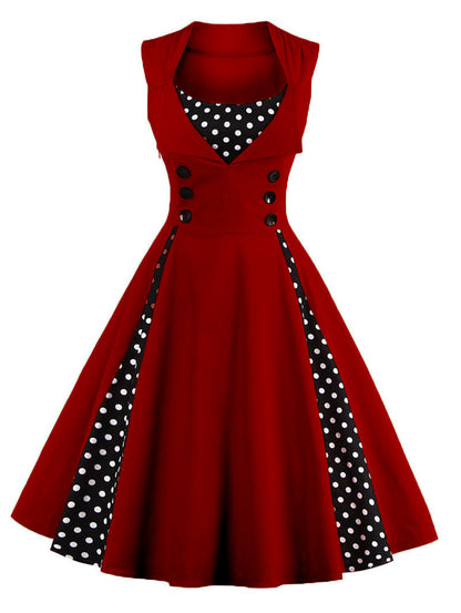 Gothic Retro Polka Dot Dress Elegant Midi Dress