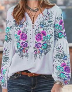 New Women'S Shirts Long-Sleeved Printed Large Size Loose