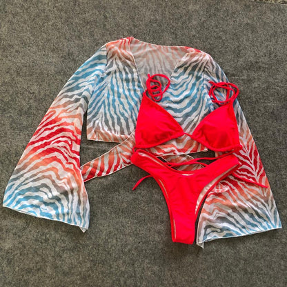 New Style Swimsuit Bikini Three-Piece Mesh Swimwear
