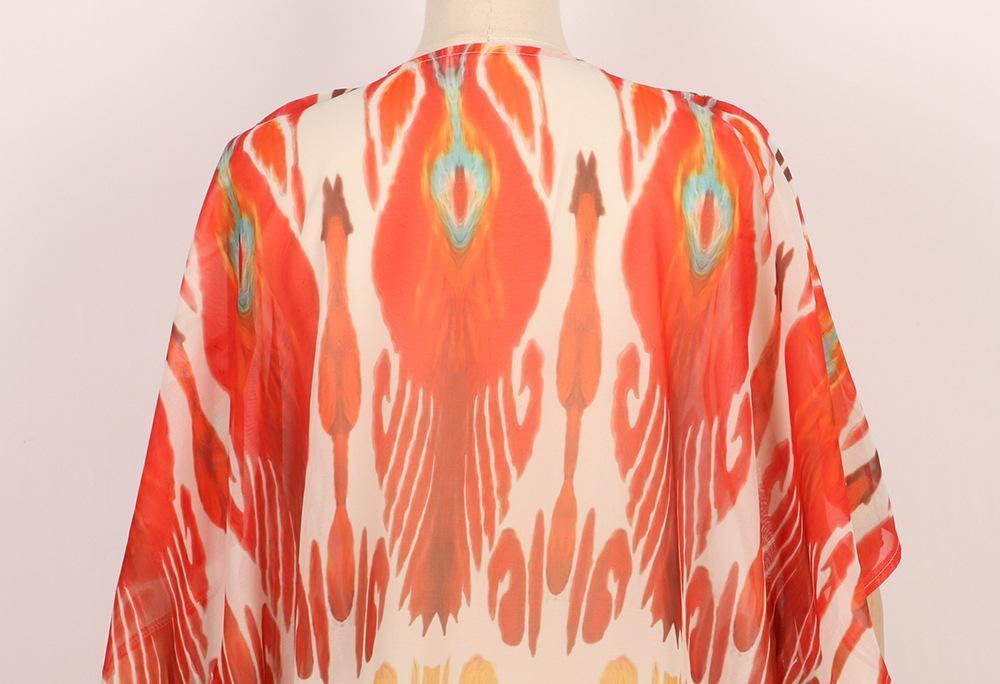 Retro Printed Bat Sleeve V-Neck Holiday Bohemian Loose Dress