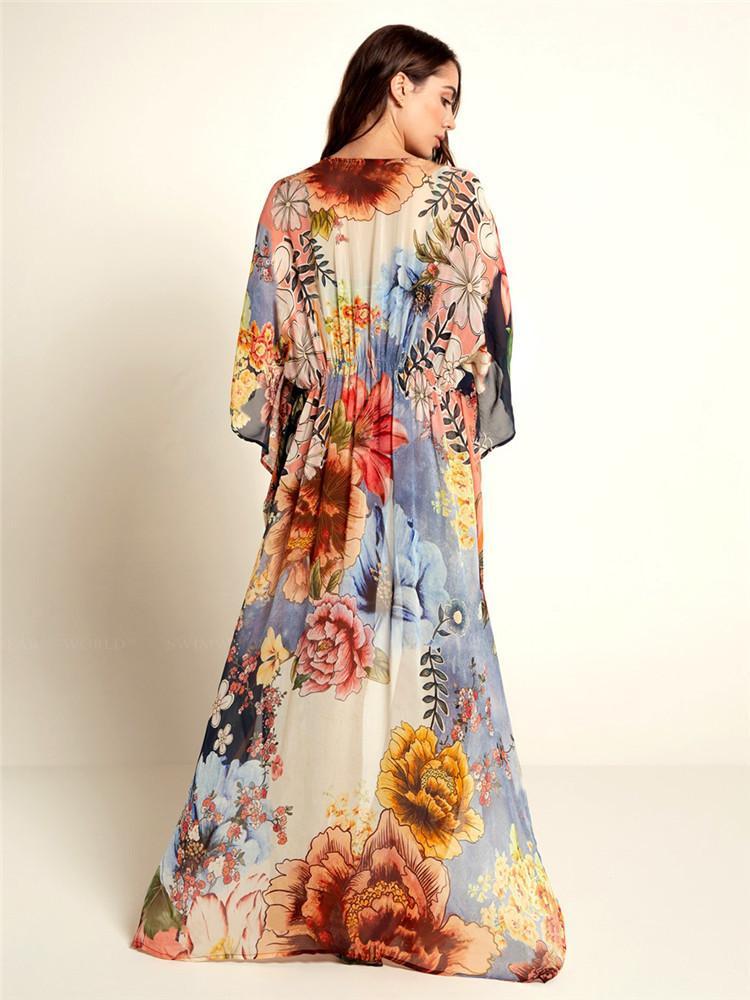New Chiffon Big Flower Printed Loose Cover Up
