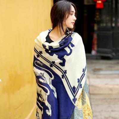 Oversized Spring And Summer Women Solid Color National Wind Sunscreen Silk Scarf Long Paragraph Shawl Beach Towel