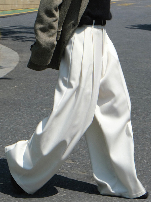 Urban Loose Wide Leg Pleated Solid Color Pants