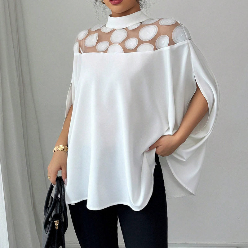 Loose Mesh Shoulder Cutout Shirt