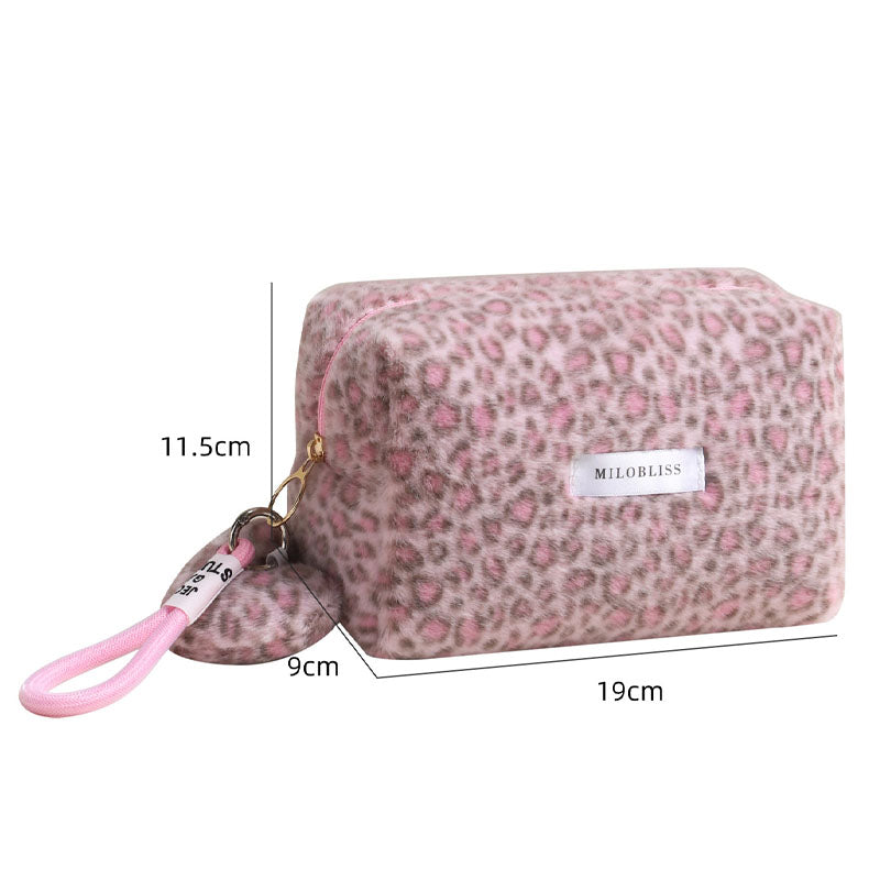 Fuzzy Leopard Print Portable Storage Bag