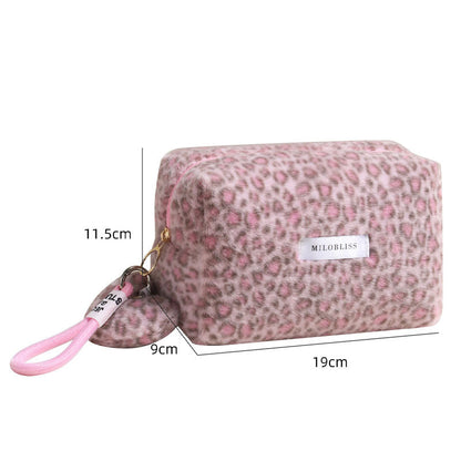 Fuzzy Leopard Print Portable Storage Bag