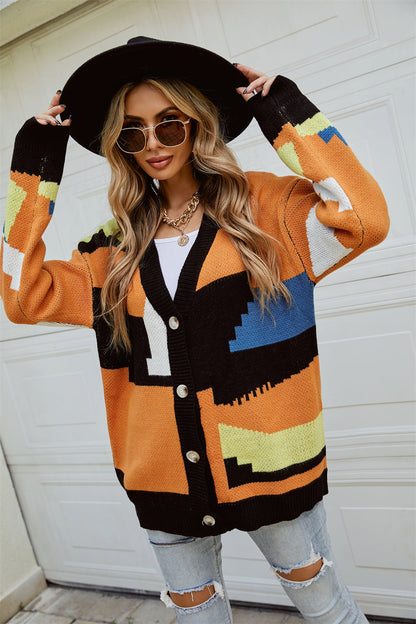 Knitted Street Lazy Single-Breasted Stitching Fashionable Sweater Coat