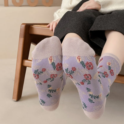 Rufia - Embossed Vintage Floral Pattern Mid-Calf Socks