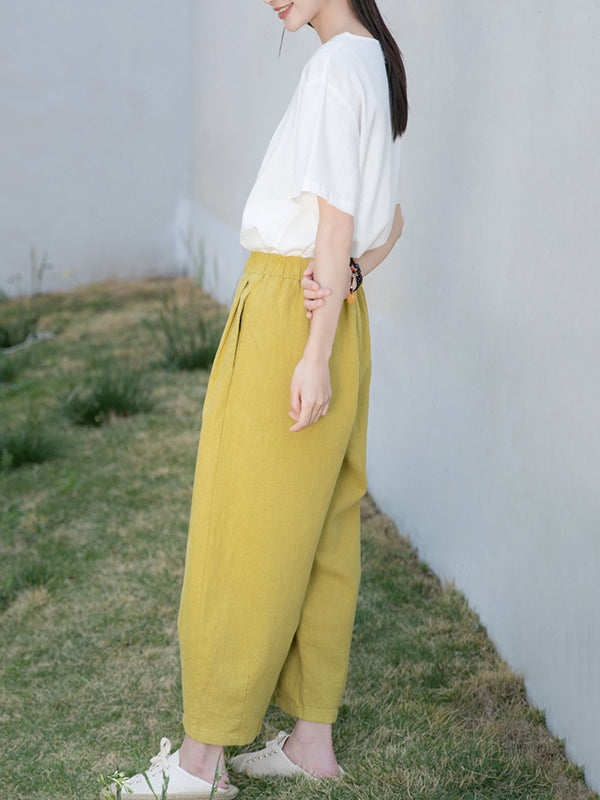 Loose Wide Leg Elasticity Solid Color Casual Pants Bottoms