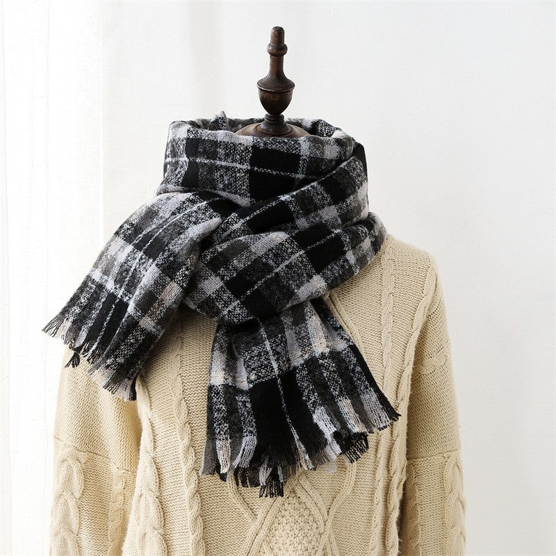 Warm Imitated Cashmere Plaid Print Shawl Scarf