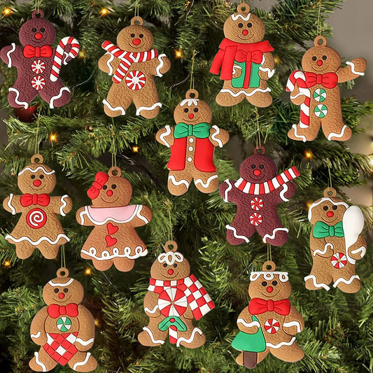 12Pcs Gingerbread Man Ornaments For Christmas Tree Assorted Plastic And For Christmas Tree Hanging Decorations