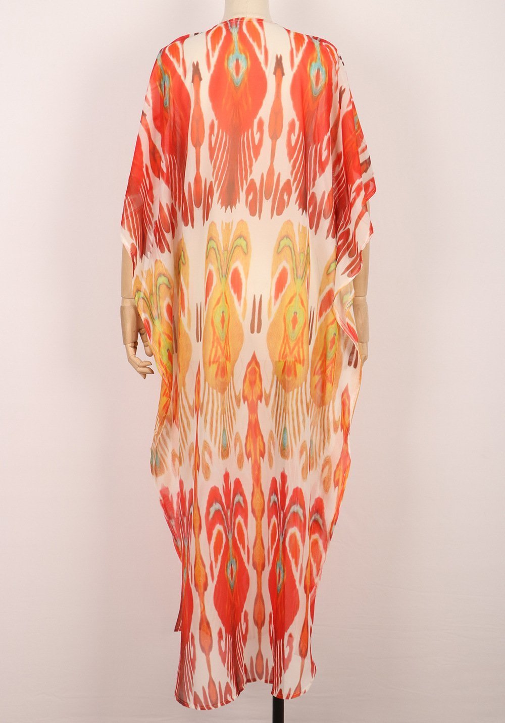 Retro Printed Bat Sleeve V-Neck Holiday Bohemian Loose Dress