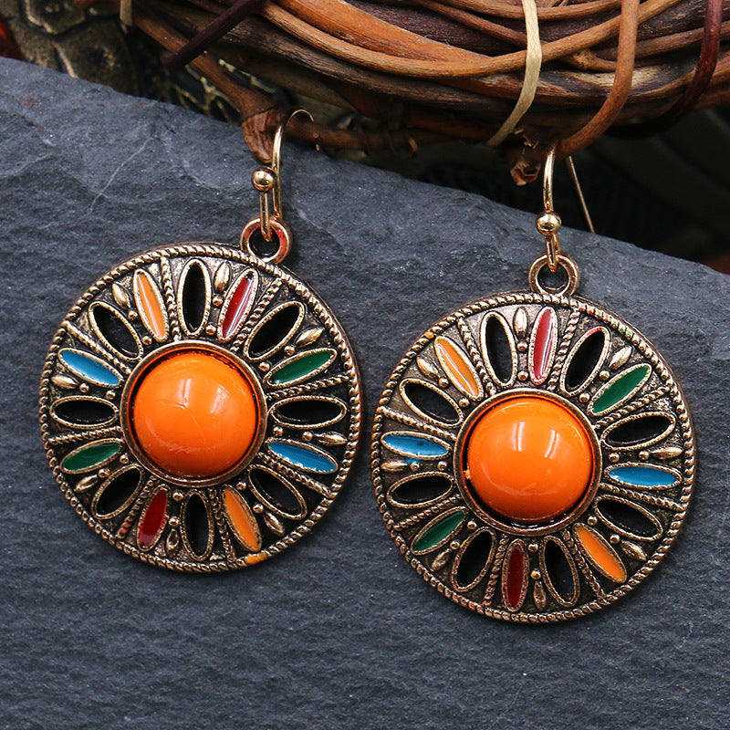 Bohemian Style Round Drop Earrings Geometric Alloy Jewelry
