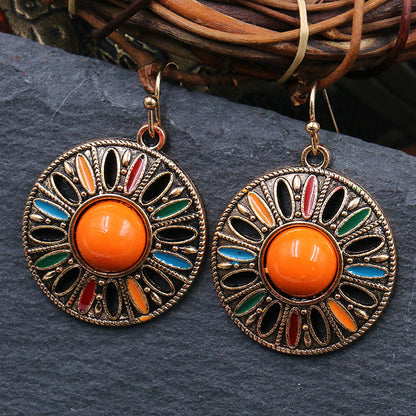 Bohemian Style Round Drop Earrings Geometric Alloy Jewelry