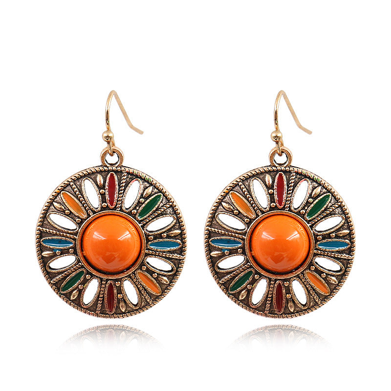 Bohemian Style Round Drop Earrings Geometric Alloy Jewelry