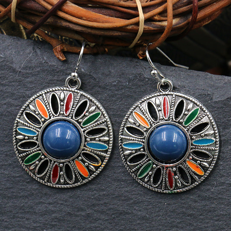 Bohemian Style Round Drop Earrings Geometric Alloy Jewelry