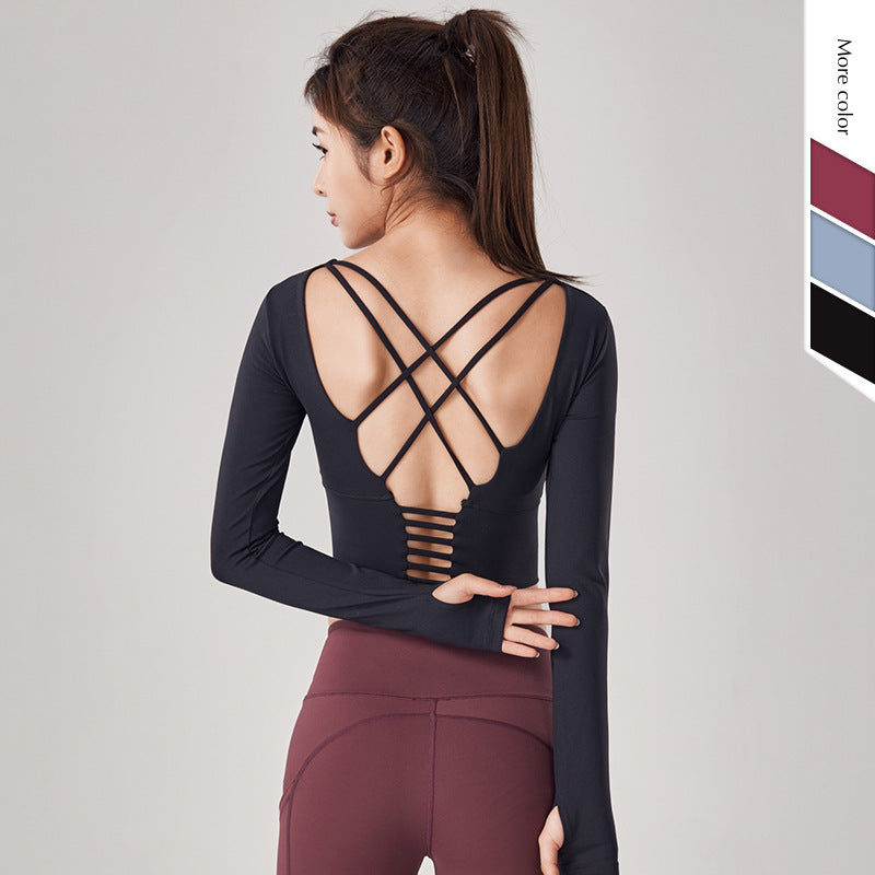 Autumn And Winter Slim Back Fitness Suit Women'S Tight Sports Top With Bra Nude Yoga Suit Long Sleeve