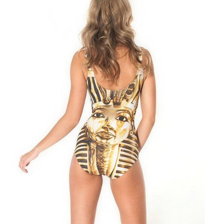 Printed Gold Egyptian Pharaoh Photo Sexy One-Piece Swimsuit