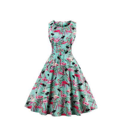 Vintage Floral Print Sleeveless Dress for Women