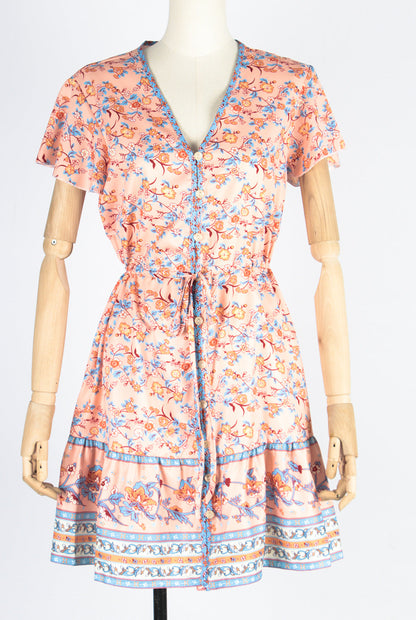 Spring And Summer New Beach Skirt V-Neck Short Sleeve Bohemian Dress