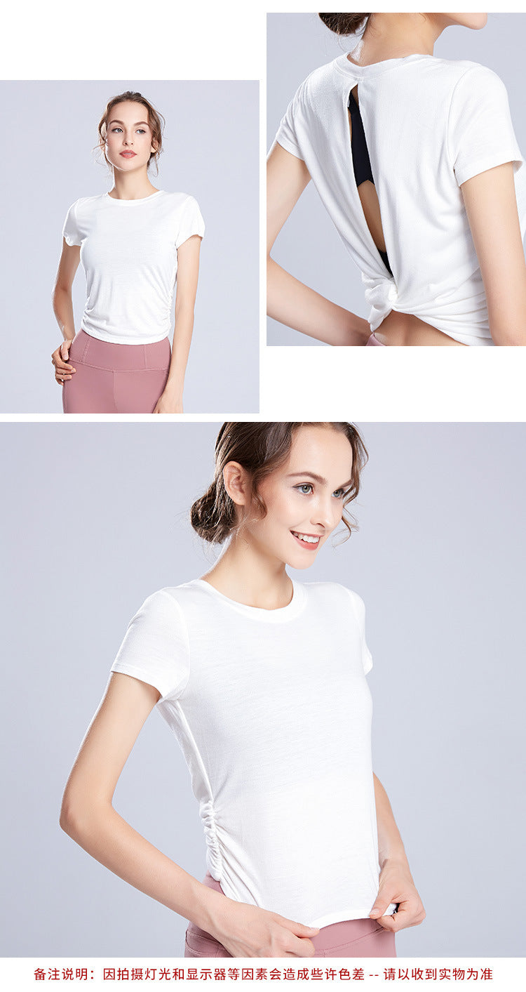 Solid Color Women'S Gym Pink Black White Yoga Crop Top Yoga Shirt Sexy Back Hollow Short Sleeve Sports T-Shirt Fitness Quick-Dry Yoga Clothes Top