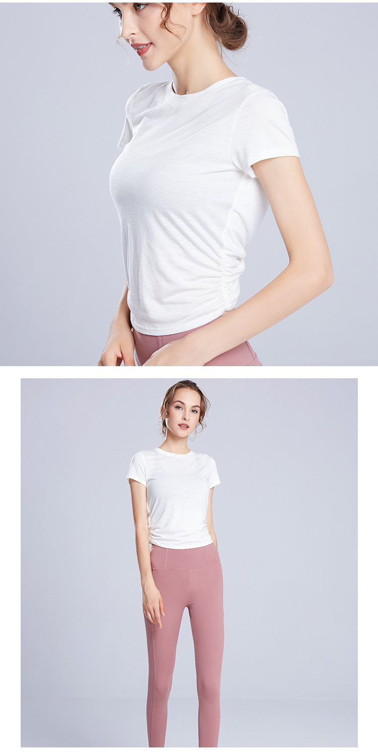Solid Color Women'S Gym Pink Black White Yoga Crop Top Yoga Shirt Sexy Back Hollow Short Sleeve Sports T-Shirt Fitness Quick-Dry Yoga Clothes Top