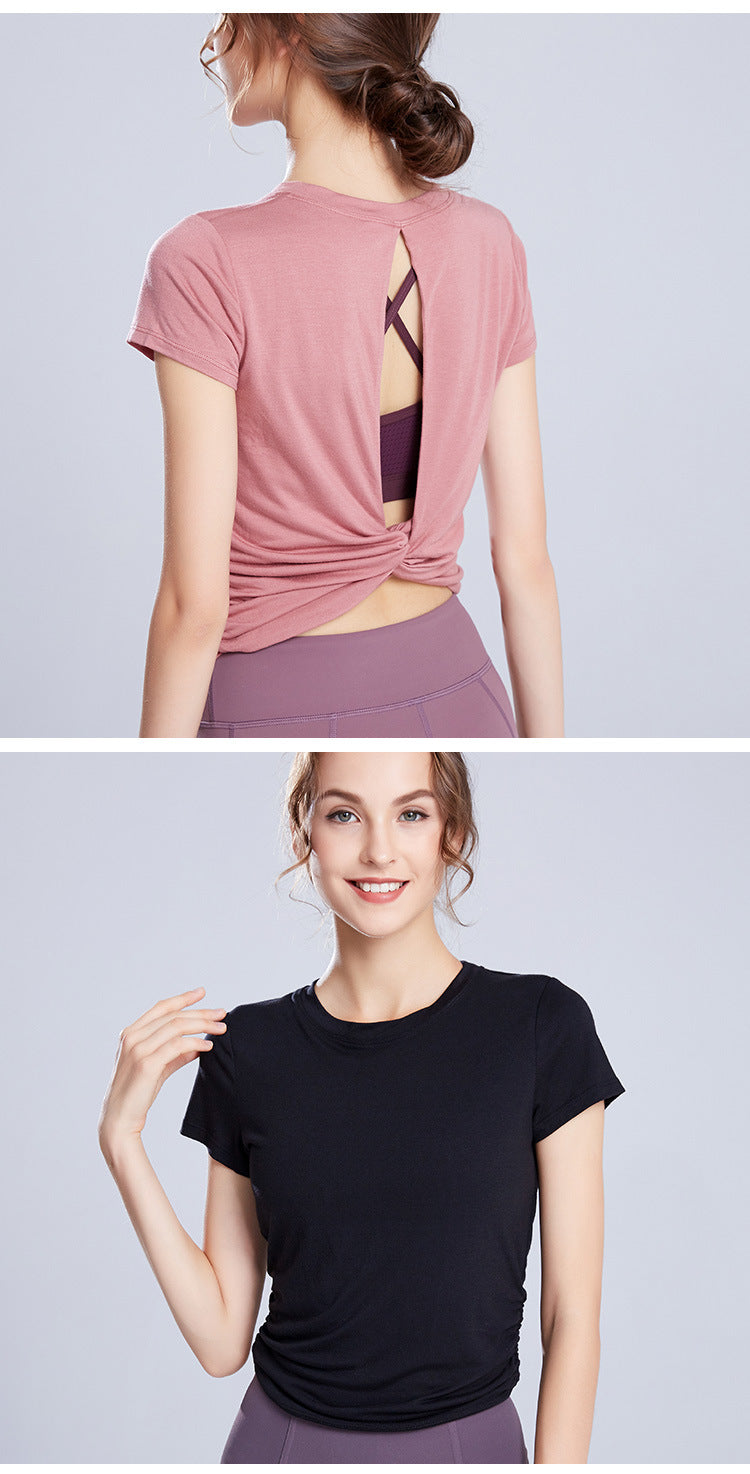 Solid Color Women'S Gym Pink Black White Yoga Crop Top Yoga Shirt Sexy Back Hollow Short Sleeve Sports T-Shirt Fitness Quick-Dry Yoga Clothes Top